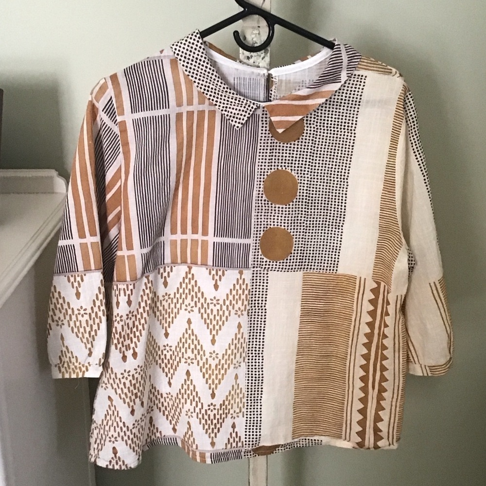 Geometric Patterned Linen Shirt NWOT size M